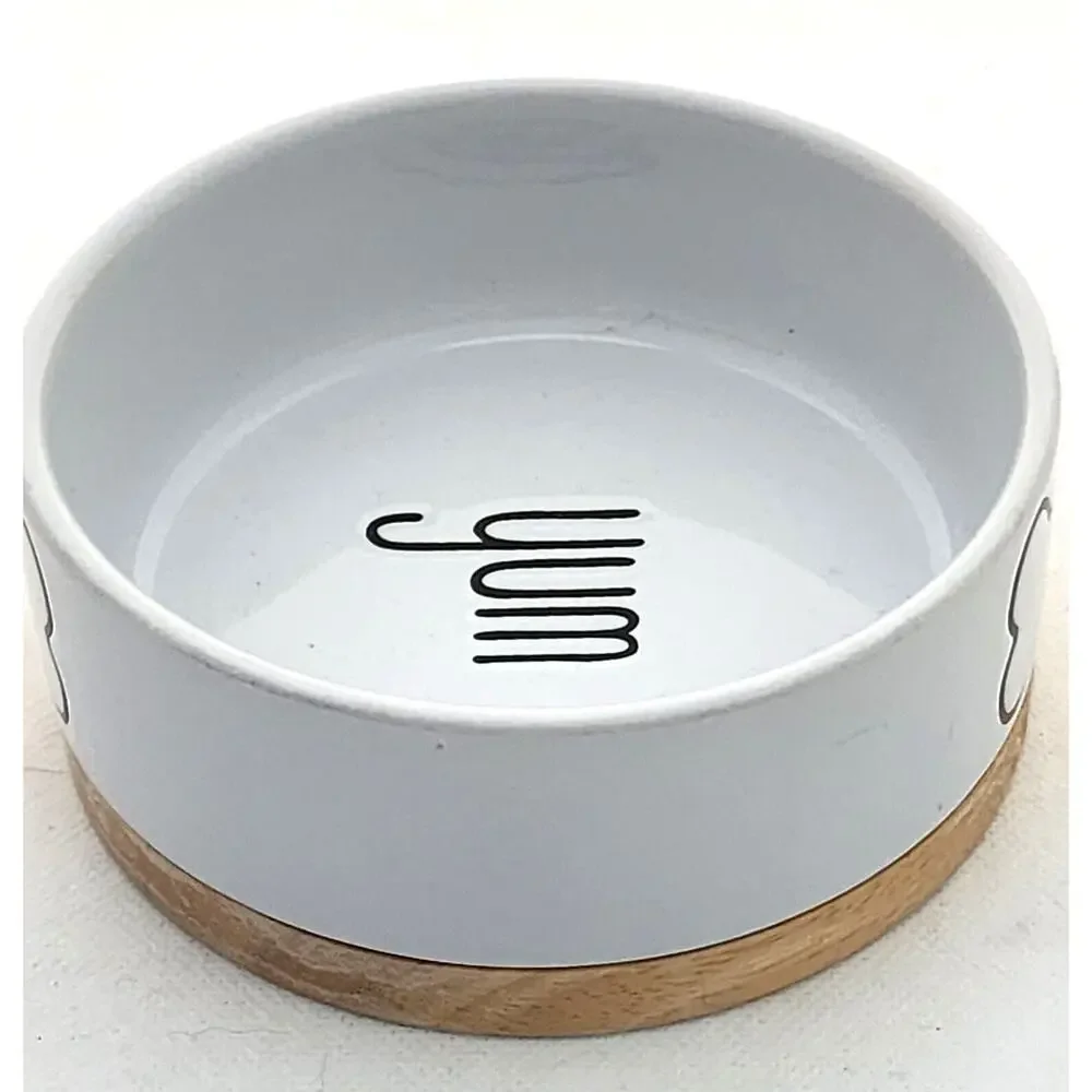 Pet Bowl-Dog-Food-Water-White-Black-Wood Bottom-Small